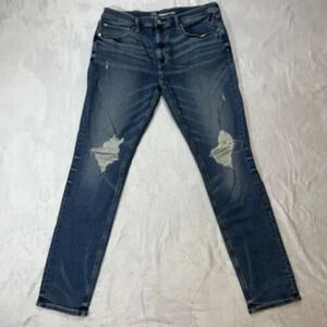 Original Use Mens Blue Slim Taper Ripped Distressed Jeans Tag 34X34